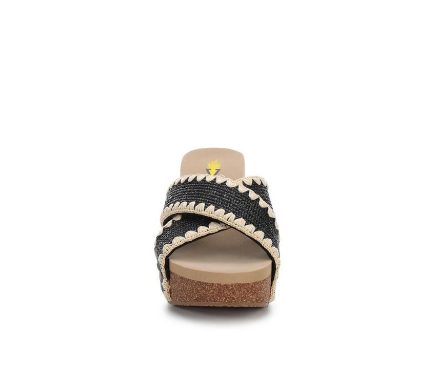 Volatile Antigua Raffia Studded Slide Wedge Sandals in Black