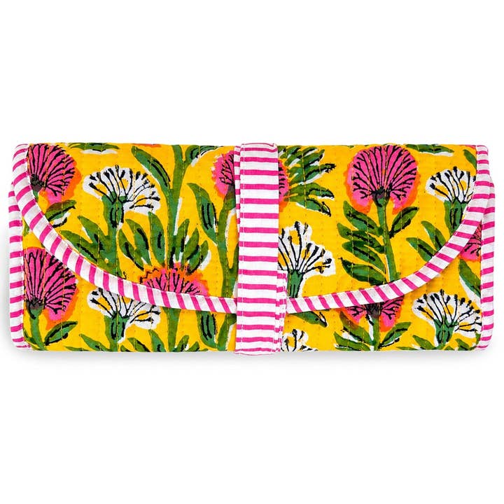 Cotton Quilted Jewelry Roll in Azalea