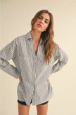 Miou Muse Striped Button Down Boyfriend Shirt in Navy - Little Miss Muffin Children & Home