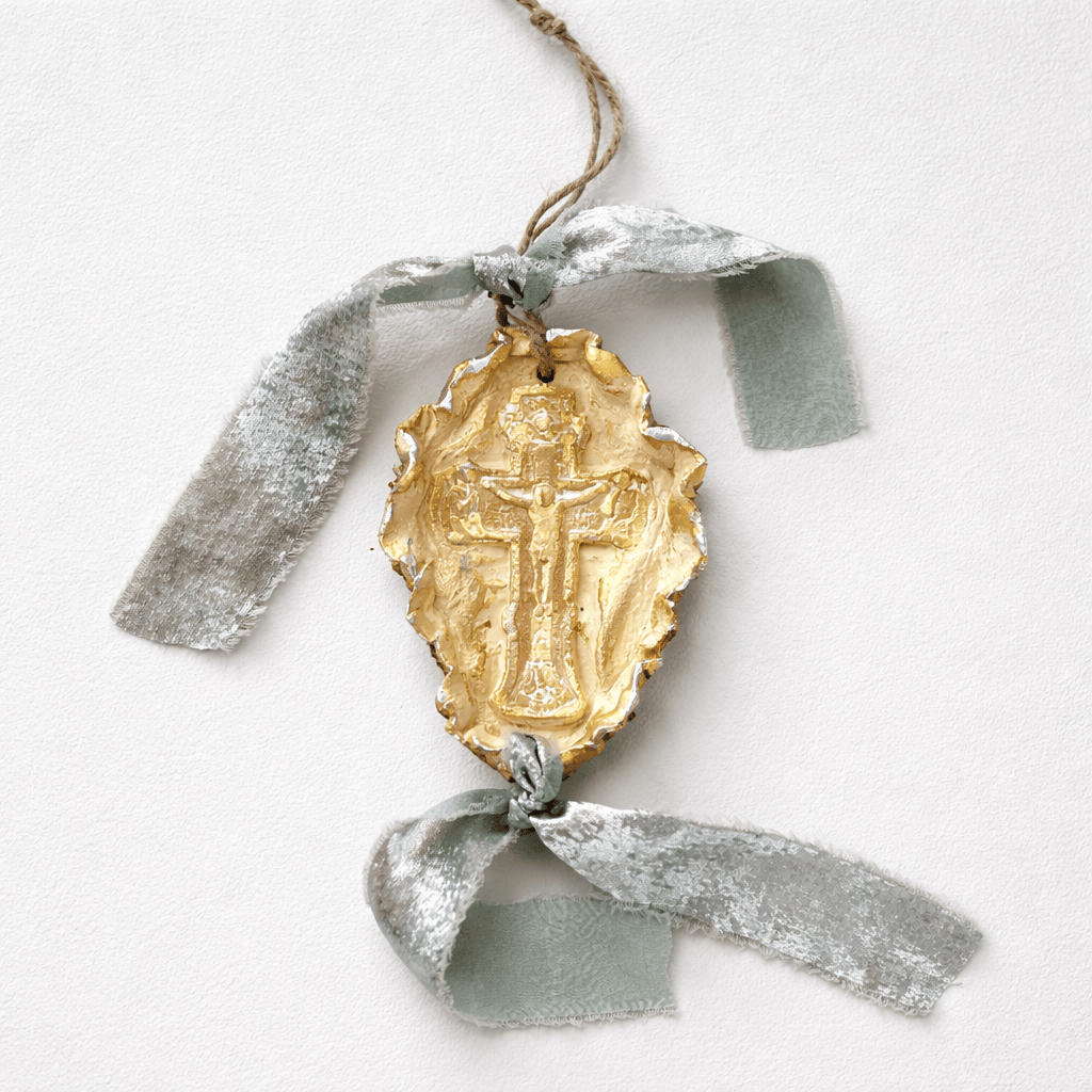 Crucifux with 4 Symbols in Each Corner Religious Plaque