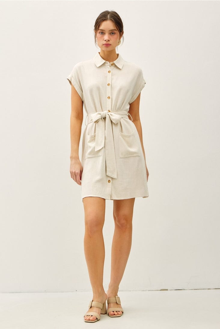 Be Cool Button Up Short Sleeve Dress in Natural - Little Miss Muffin Children & Home