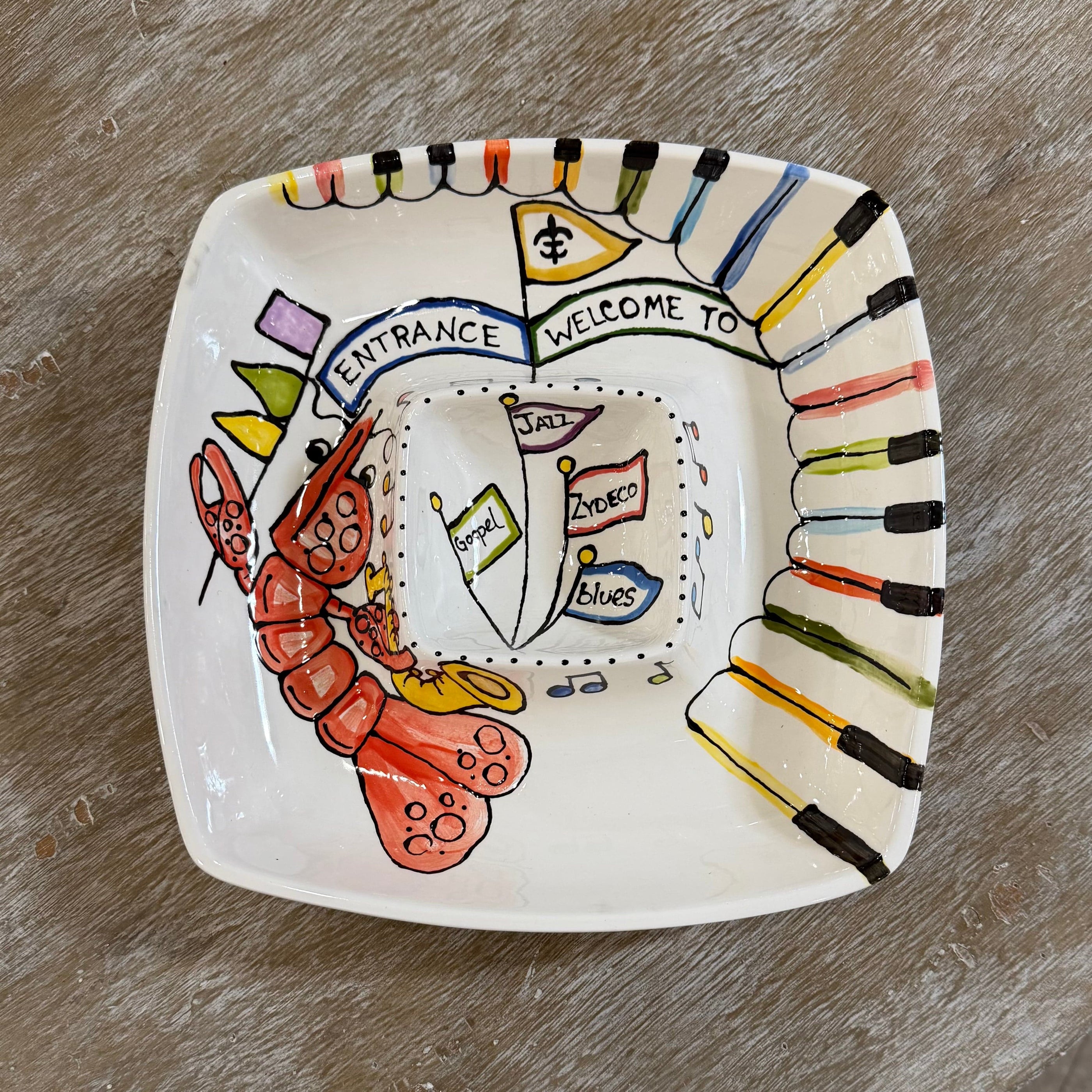 Jan Salzer Art Jazz Fest Square Chip & Dip - Little Miss Muffin Children & Home