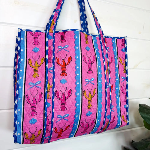 Pink Lobster Quilted Tote Bag