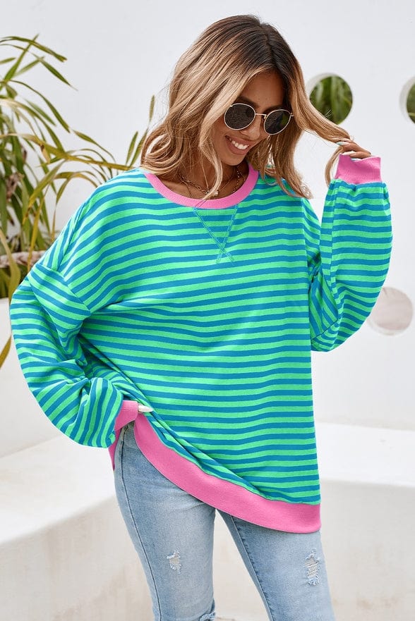 Little Daisy Closet LDC Stripe Contrast Trim Sweatshirt in Sky Blue - Little Miss Muffin Children & Home