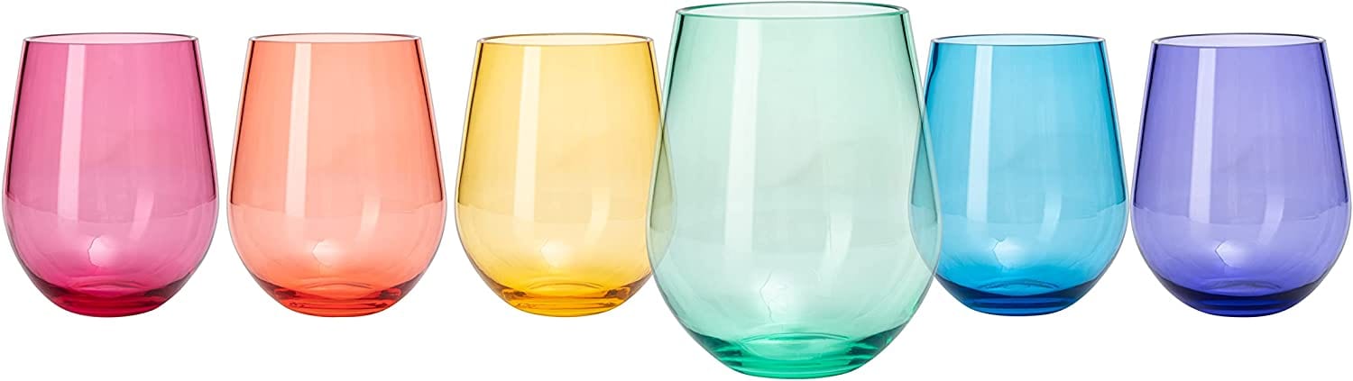 The Wine Savant / Khen Glassware Unbreakable Colored Stemless Acrylic Wine Glasses Set of 6 - Little Miss Muffin Children & Home
