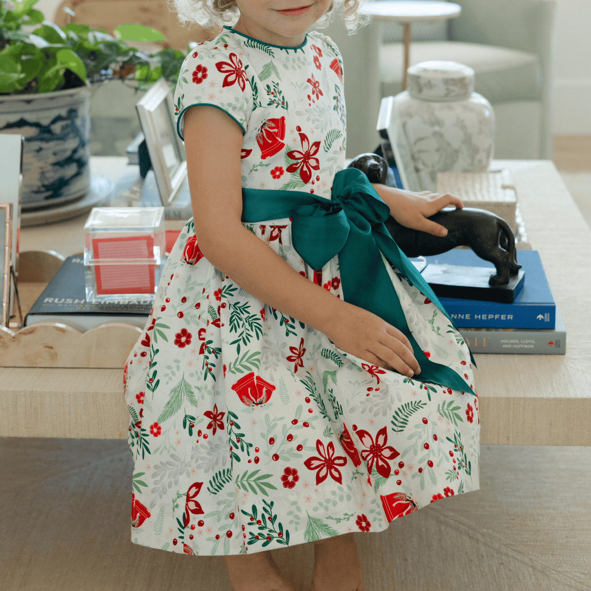 Heirloom Holly Dress with Basil Trim for girls by Bailey Boys, view 3