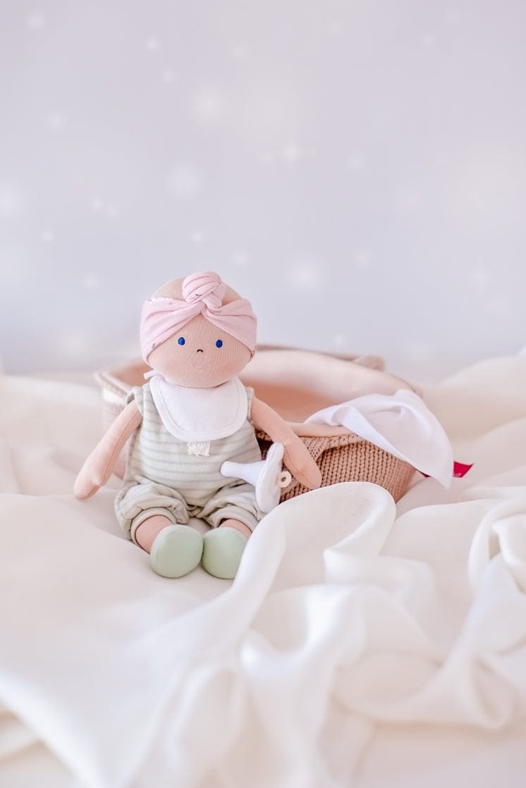 Tikiri Toys Tikiri Toys Soft Doll Remi Baby Light Skin with Carry Cot, Bottle & Blanket - Little Miss Muffin Children & Home