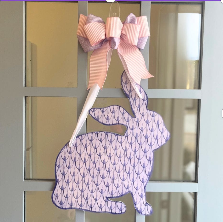 Front Porch Elegance Front Porch Elegance Hoppy Easter Door Hanger with Bow, Pink Stripe + Lavender - Little Miss Muffin Children & Home