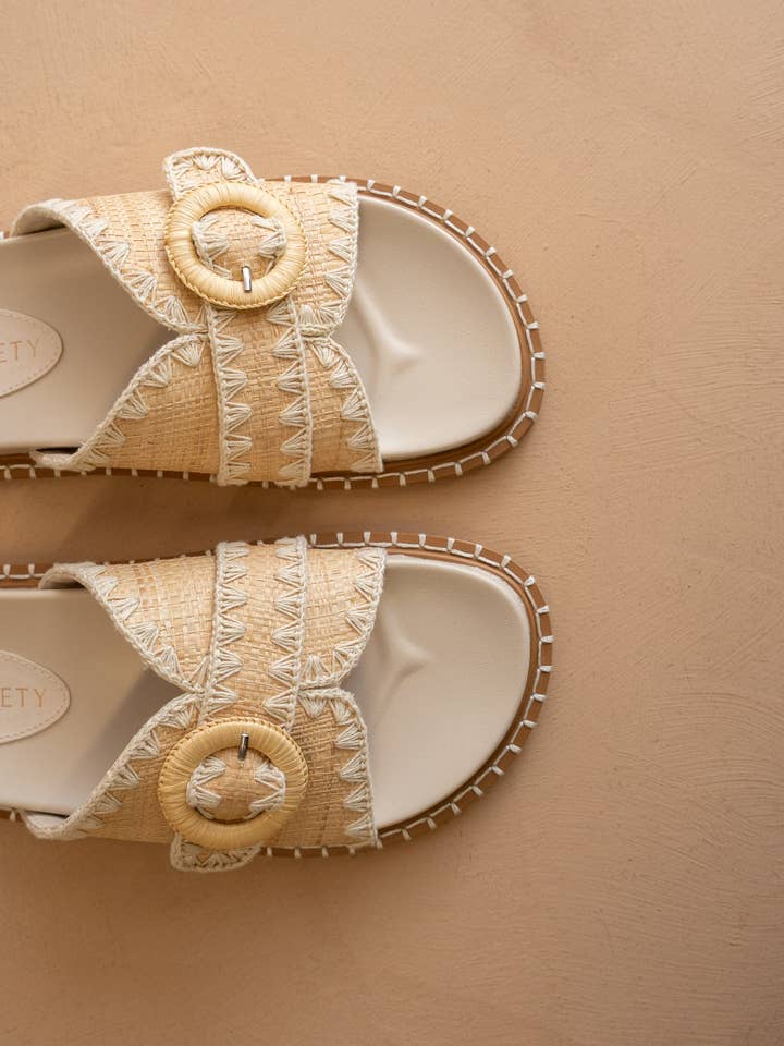 The Sunnie Natural Raffia Buckle Sandal