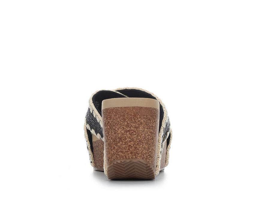 Volatile Antigua Raffia Studded Slide Wedge Sandals in Black
