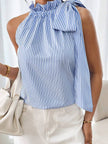 Striped Ruffle Neck Halter Tie Tank, 3 Colors Available