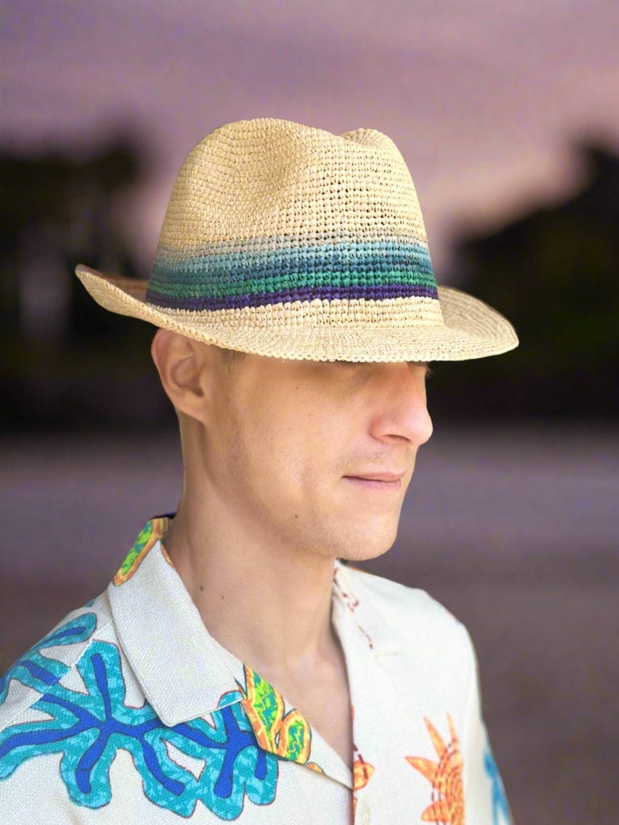 Shebobo Shebobo Turquoise & Blue Crochet Fedora Unisex Straw Hat - Little Miss Muffin Children & Home