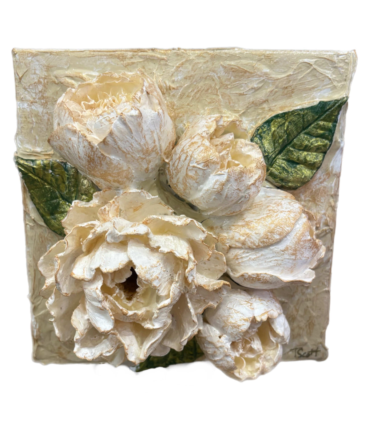 Clay Floral Open White Peony with Buds Bouquet 6x6 Artwork