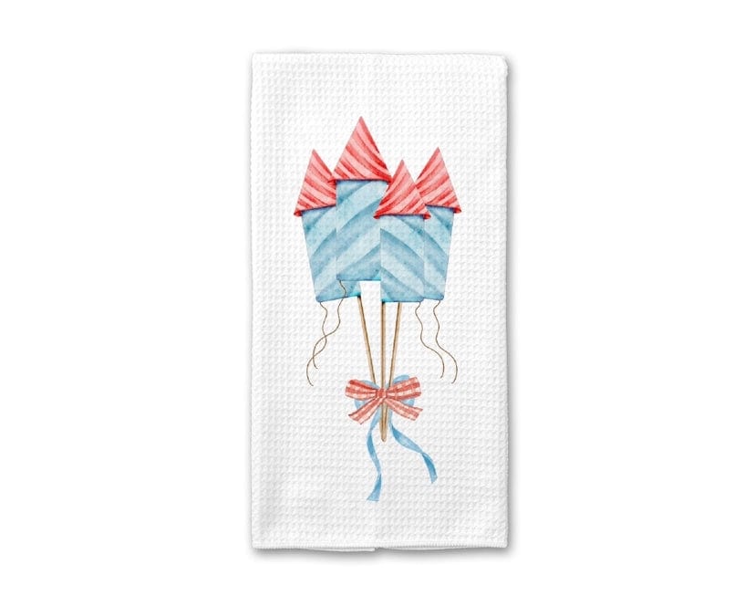 Crows Nest Atelier Crows Nest Atelier Firework Bouquet Watercolor Waffle Weave Tea Towel - Little Miss Muffin Children & Home