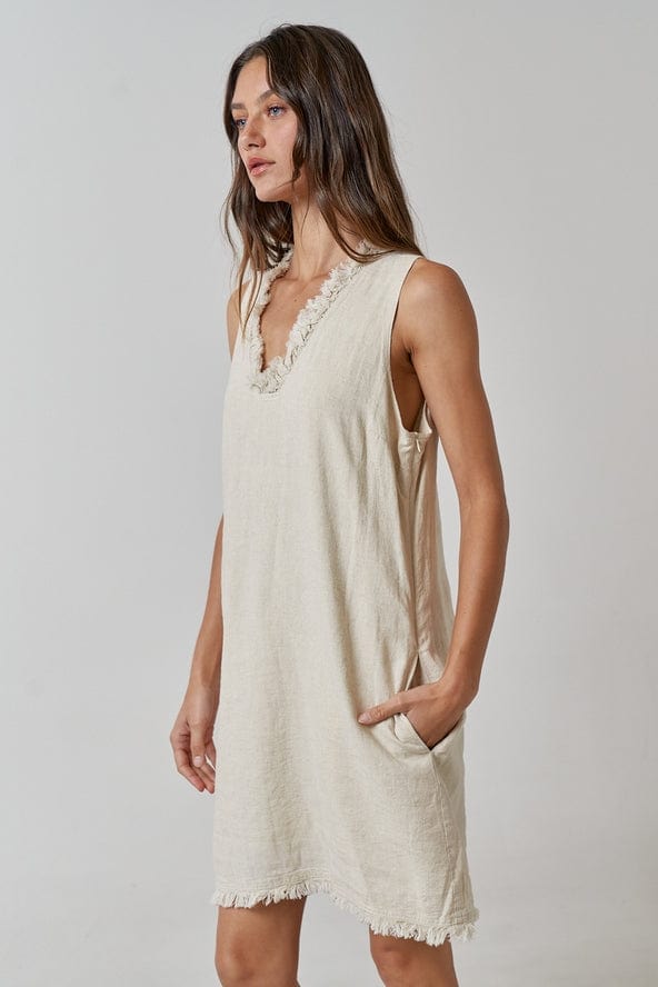 Lalavon Linen Frayed V-Neck Sleeveless Mini Dress - Little Miss Muffin Children & Home