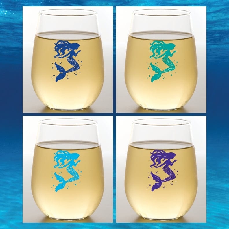 Wine-Oh! Mermaids Unbreakable Stemless Tritan Plastic Wine Glasses, Set of 4 - Little Miss Muffin Children & Home