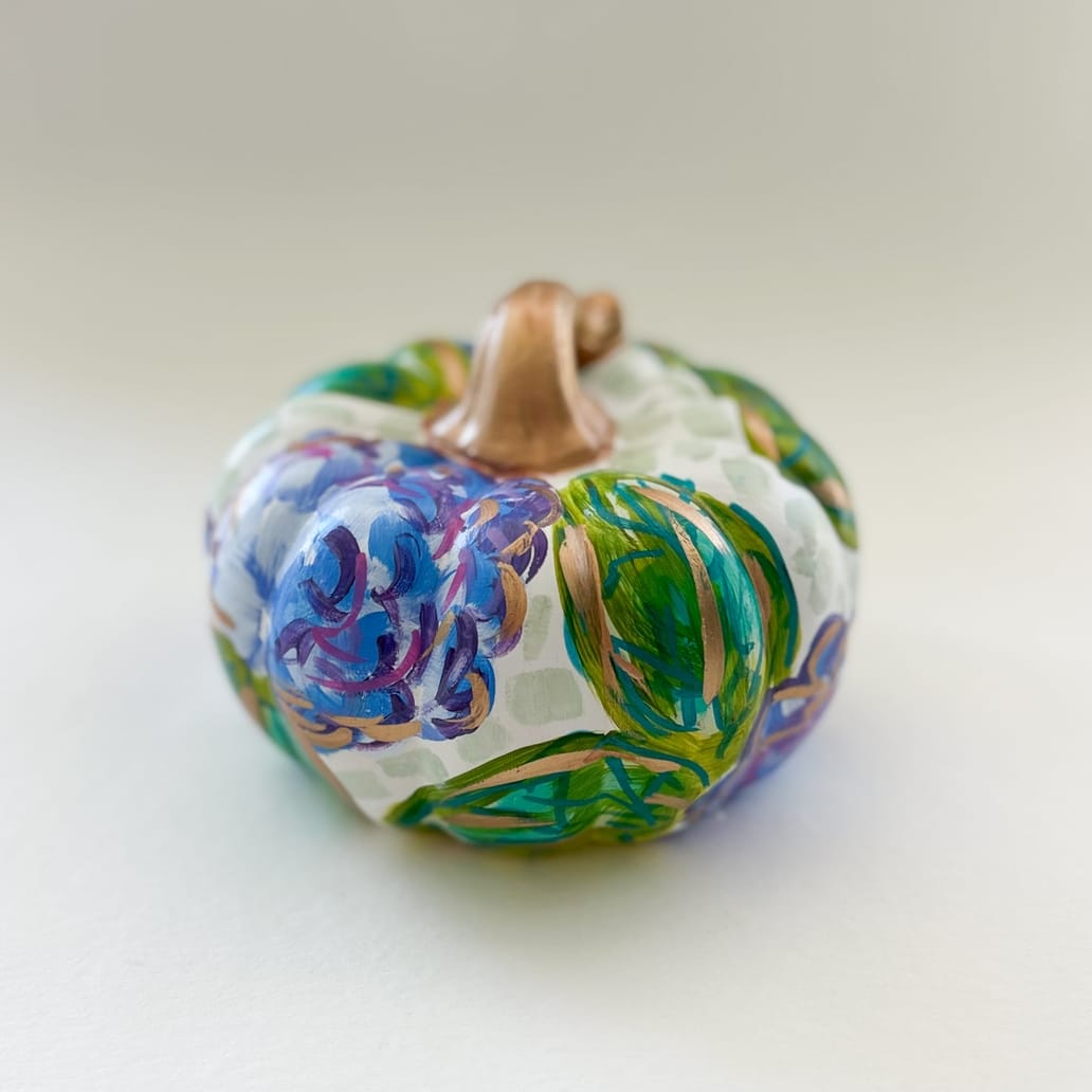 Jessica Reynolds Art Blue Hydrangea Floral Pumpkin - Little Miss Muffin Children & Home