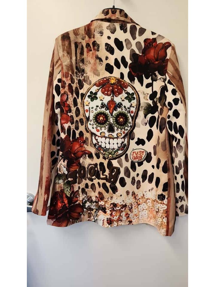 Loowie Bohemian Skull & Roses Leopard Print Blazer - Little Miss Muffin Children & Home