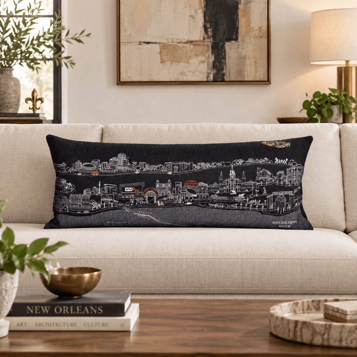 New Orleans Skyline Outdoor Queen Lumbar Pillows