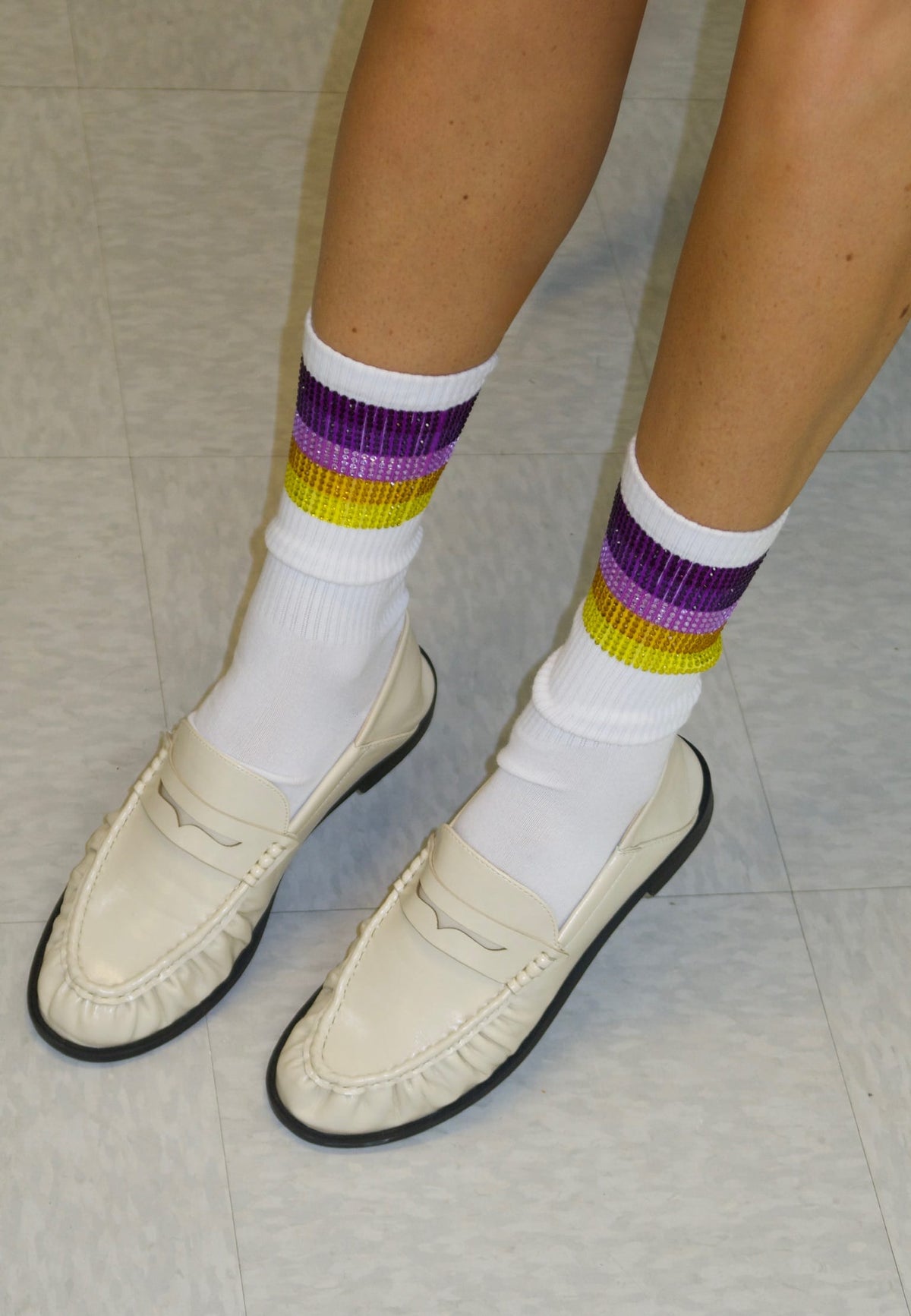 Sparkle City Sparkle City Purple and Gold Rhinestone Crew Socks - Little Miss Muffin Children & Home