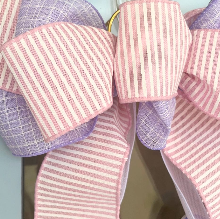Front Porch Elegance Front Porch Elegance Hoppy Easter Door Hanger with Bow, Pink Stripe + Lavender - Little Miss Muffin Children & Home