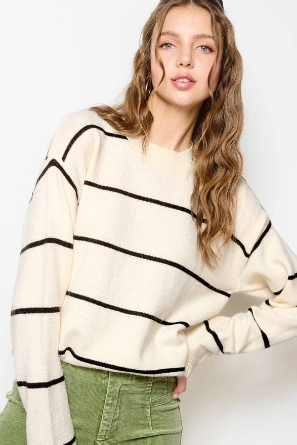 La Miel La Miel Loose Fit Striped Long Sleeve Sweater in Powder - Little Miss Muffin Children & Home