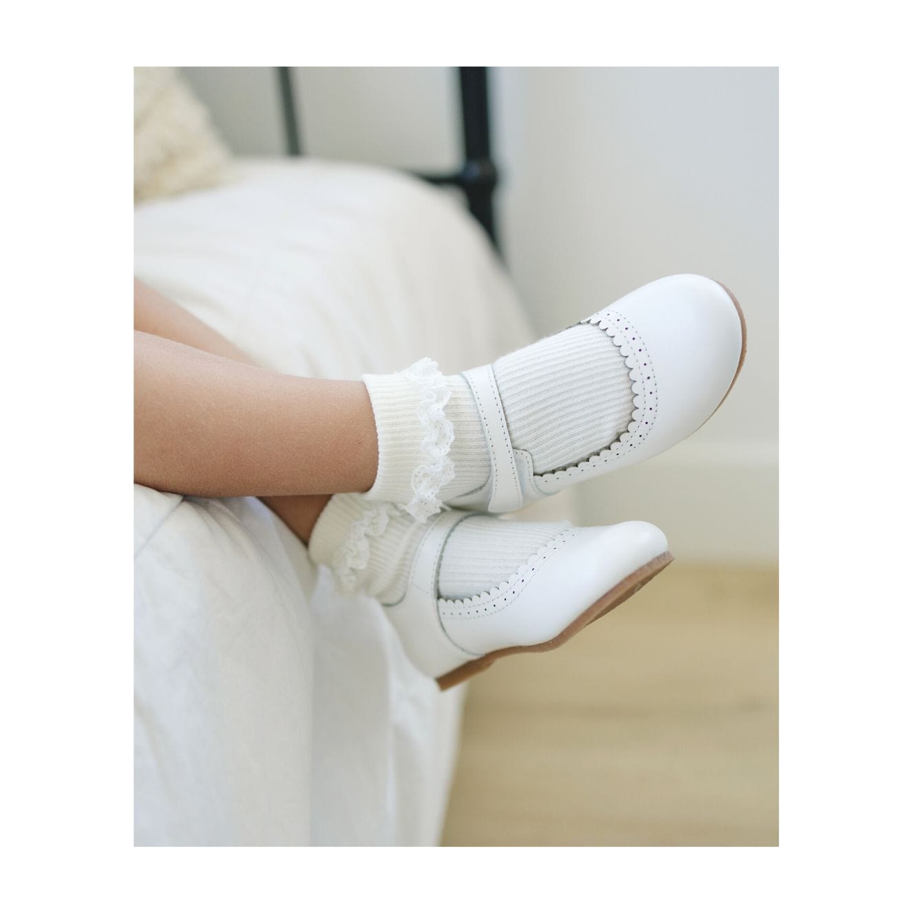 L'Amour Shoes L'Amour Lucille Scalloped Flat in White - Little Miss Muffin Children & Home