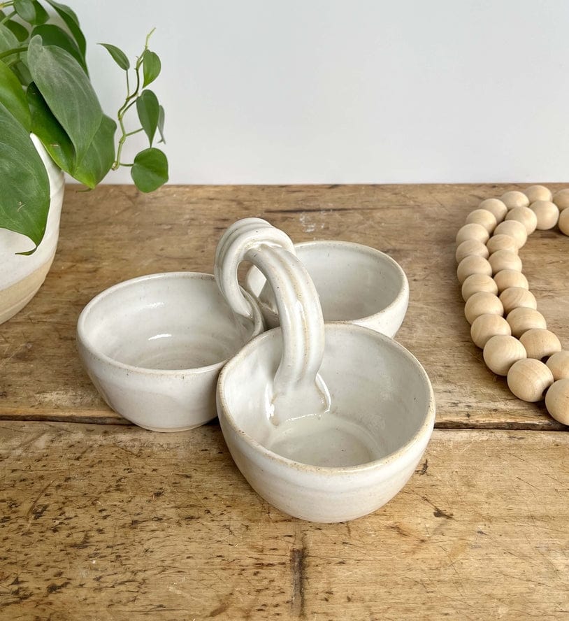 Coastal Clay Co Coastal Clay Co Triple Dip Platter Summer Party Platter Ceramic Dip Tray, White - Little Miss Muffin Children & Home