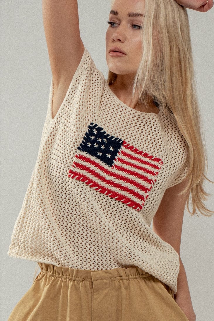 Urban Daizy Crochet Flag Cap Sleeve Crewneck Sweater - Little Miss Muffin Children & Home
