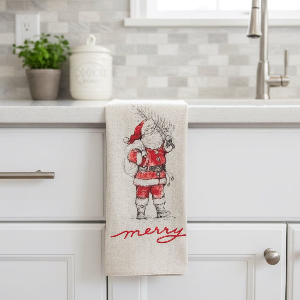 Creative Co-op Cotton & Linen Tea Towel with Snowman/Santa Image, 4 Styles Available - Little Miss Muffin Children & Home