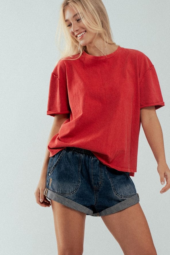 Urban Daizy Oversized Boxy Cotton Crewneck Tee in Red - Little Miss Muffin Children & Home