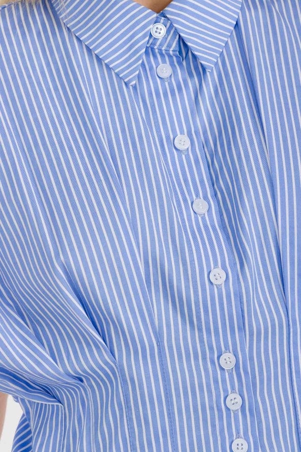 Star Drop Light Blue Striped Pleated Shirt Dress - Little Miss Muffin Children & Home