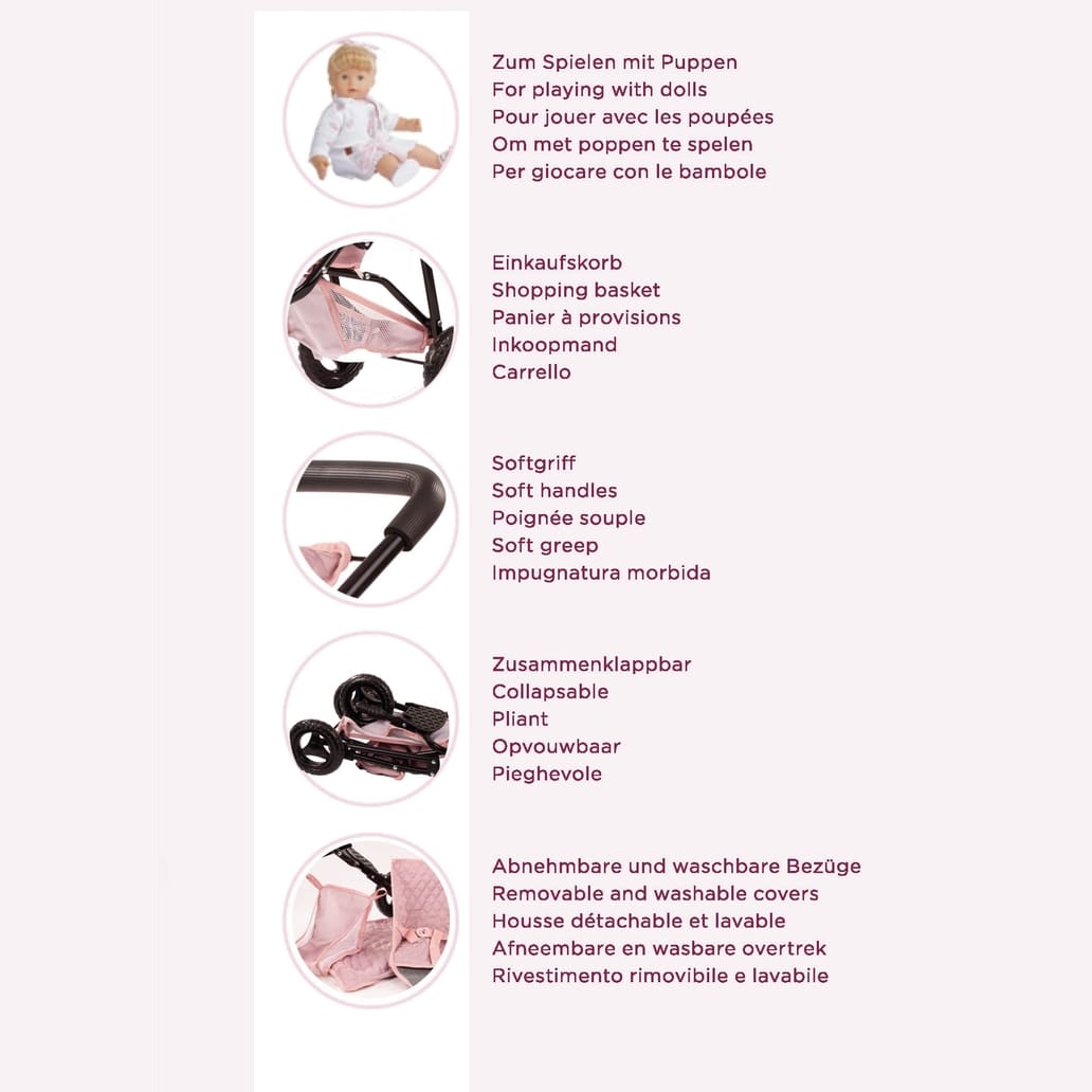 Gotz Gotz Soft Mood 3-Wheel Foldable Doll Stroller, Rose & Grey - Little Miss Muffin Children & Home
