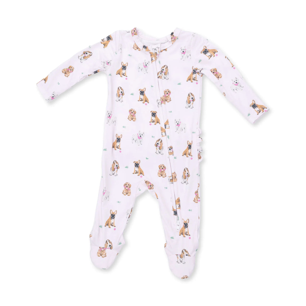 Angel Dear Bestie Dogs Pink 2 Way Ruffle Back Zipper Footie - Little Miss Muffin Children & Home