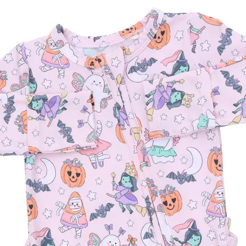 Halloween Monster Dress Up Pink 2 Way Ruffle Back Zipper Footie