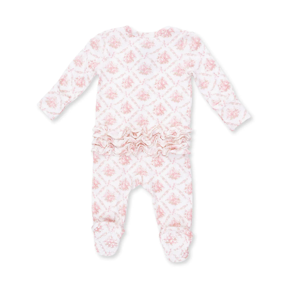 Angel Dear Rose Bow Lattice 2 Way Ruffle Back Zipper Footie - Little Miss Muffin Children & Home
