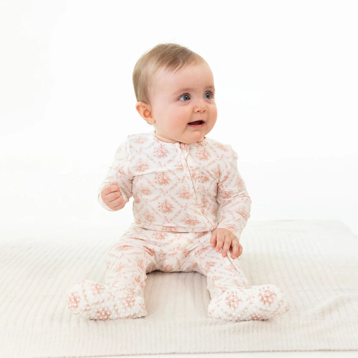 Angel Dear Rose Bow Lattice 2 Way Ruffle Back Zipper Footie - Little Miss Muffin Children & Home