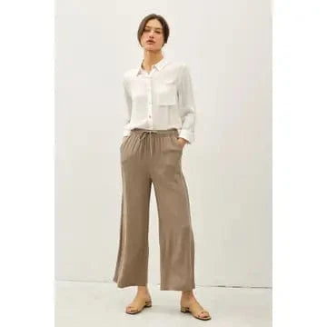 Be Cool Be Cool Linen Blend Cropped Wide Leg Pants in Khaki - Little Miss Muffin Children & Home