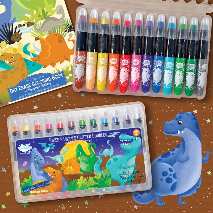The Piggy Story The Piggy Story Dry Erase Twistable Gel Crayons, 12 Piece Set, 6 Container Styles - Little Miss Muffin Children & Home