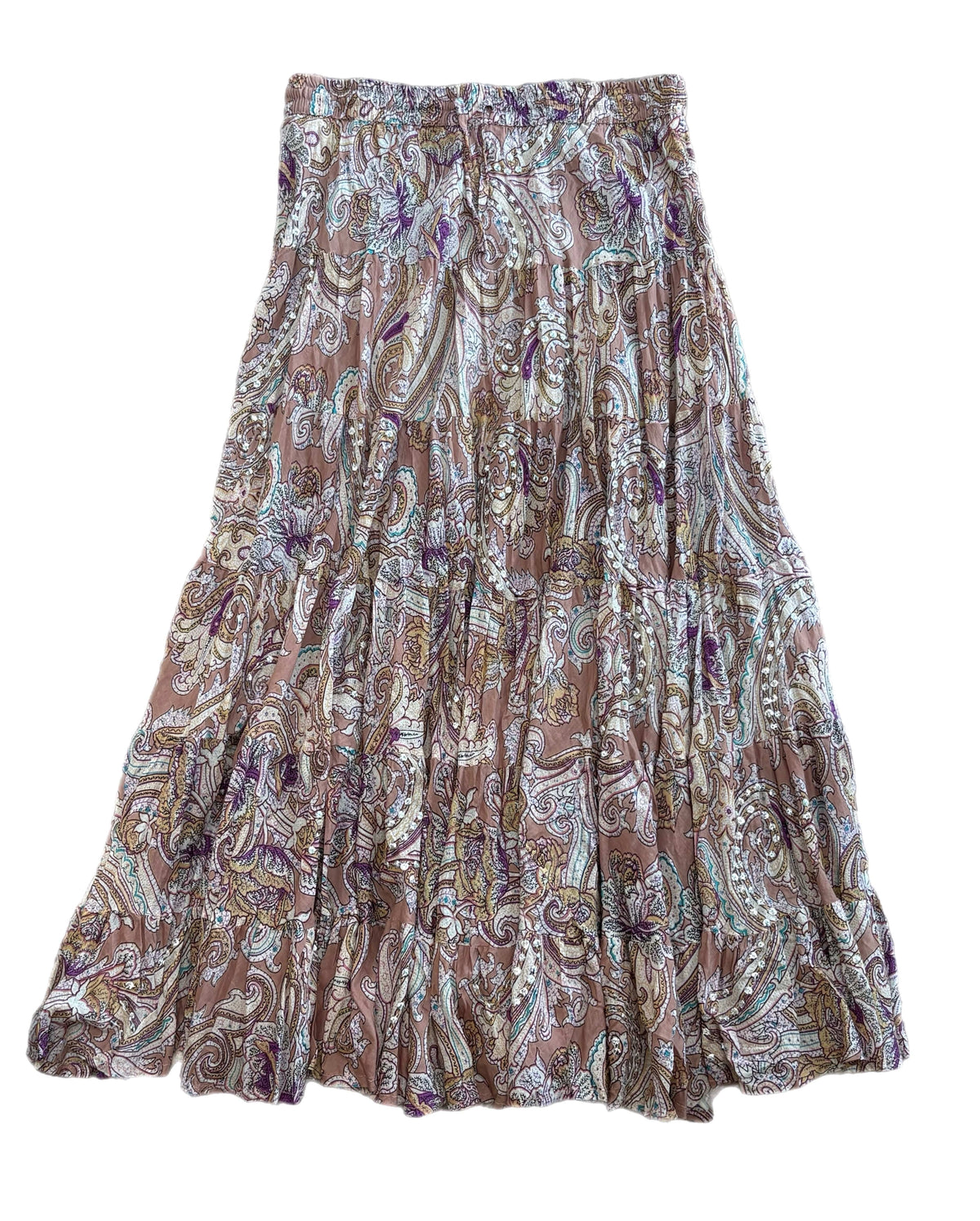 Pink/Beige Long Sequins Skirt