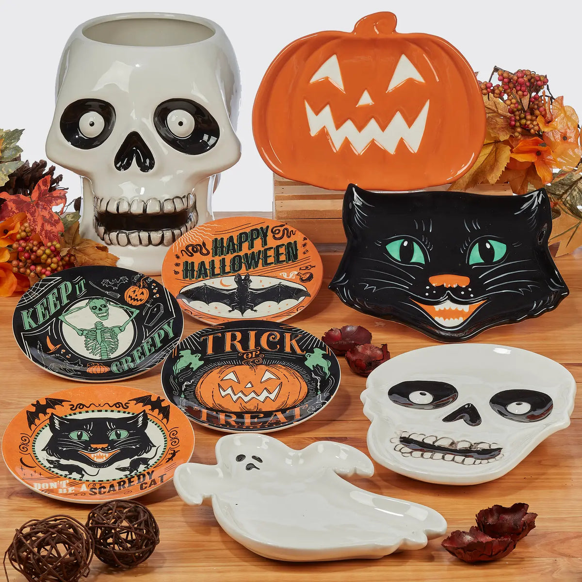 Scaredy Cat Halloween 6" Canape Plate Round, 4 Available Styles