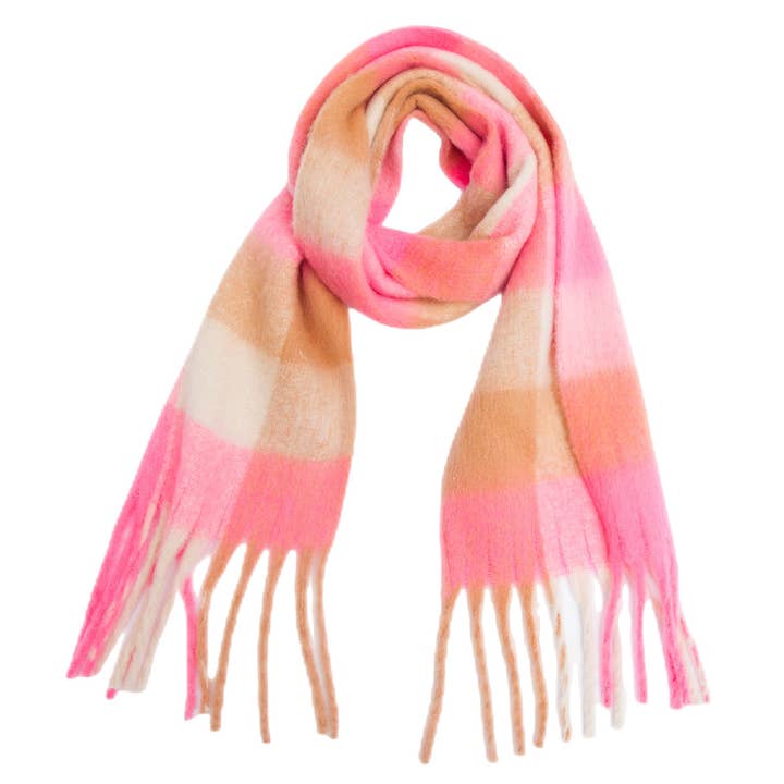 Accity Pink/Yellow Chunky Plaid Mohair-Look Scarf with Fringe - Little Miss Muffin Children & Home
