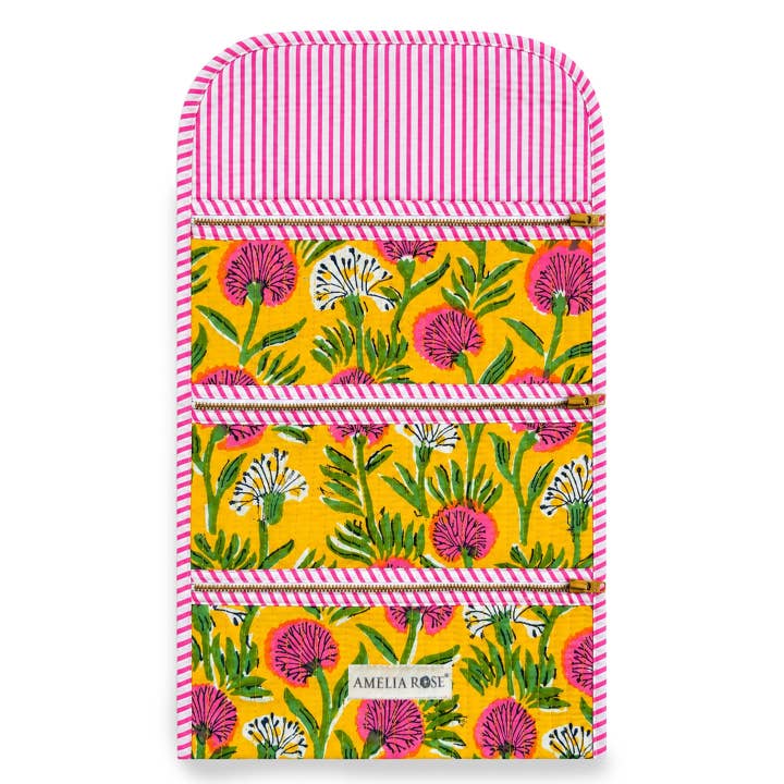Cotton Quilted Jewelry Roll in Azalea