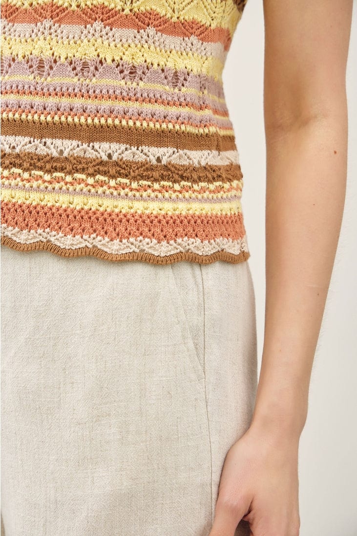 Be Cool Crochet Knit Multi Color Striped Tank in Hazelnut - Little Miss Muffin Children & Home