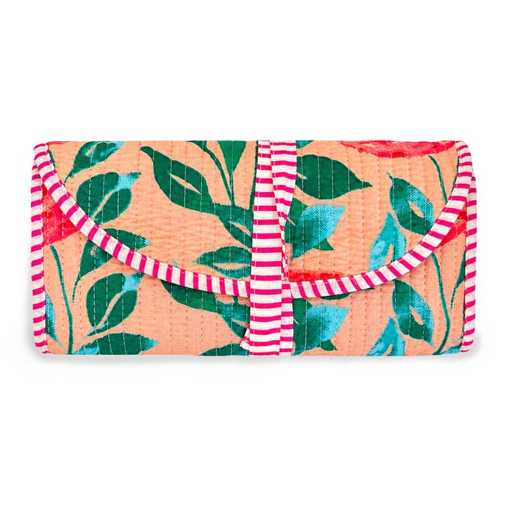 Cotton Quilted Jewelry Roll in Rose
