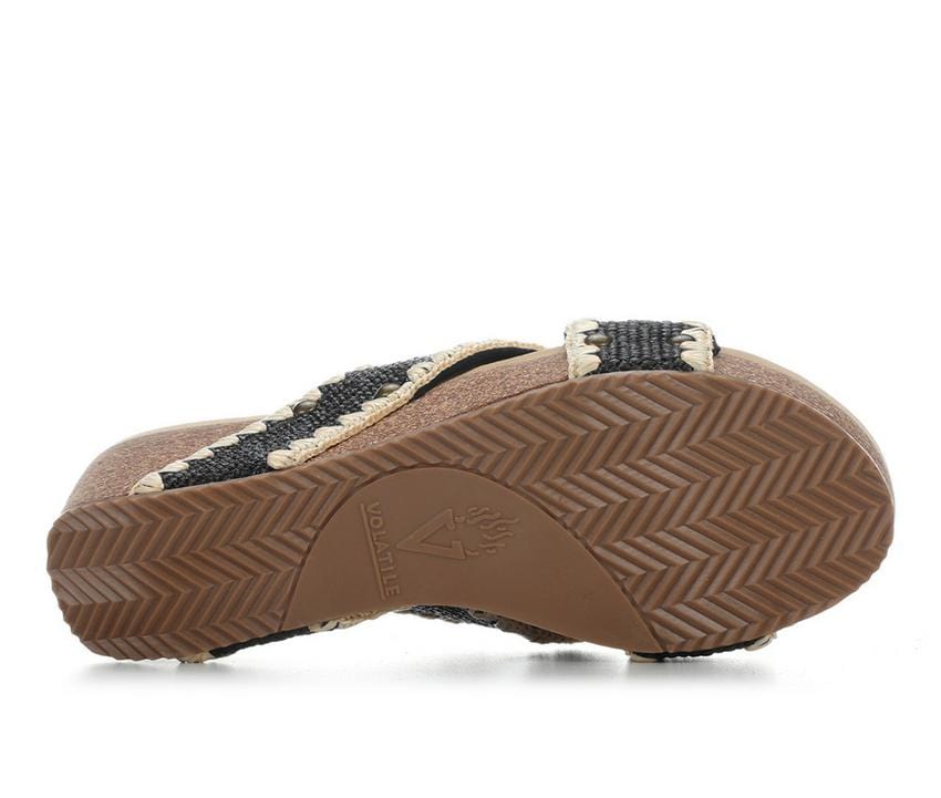 Volatile Antigua Raffia Studded Slide Wedge Sandals in Black