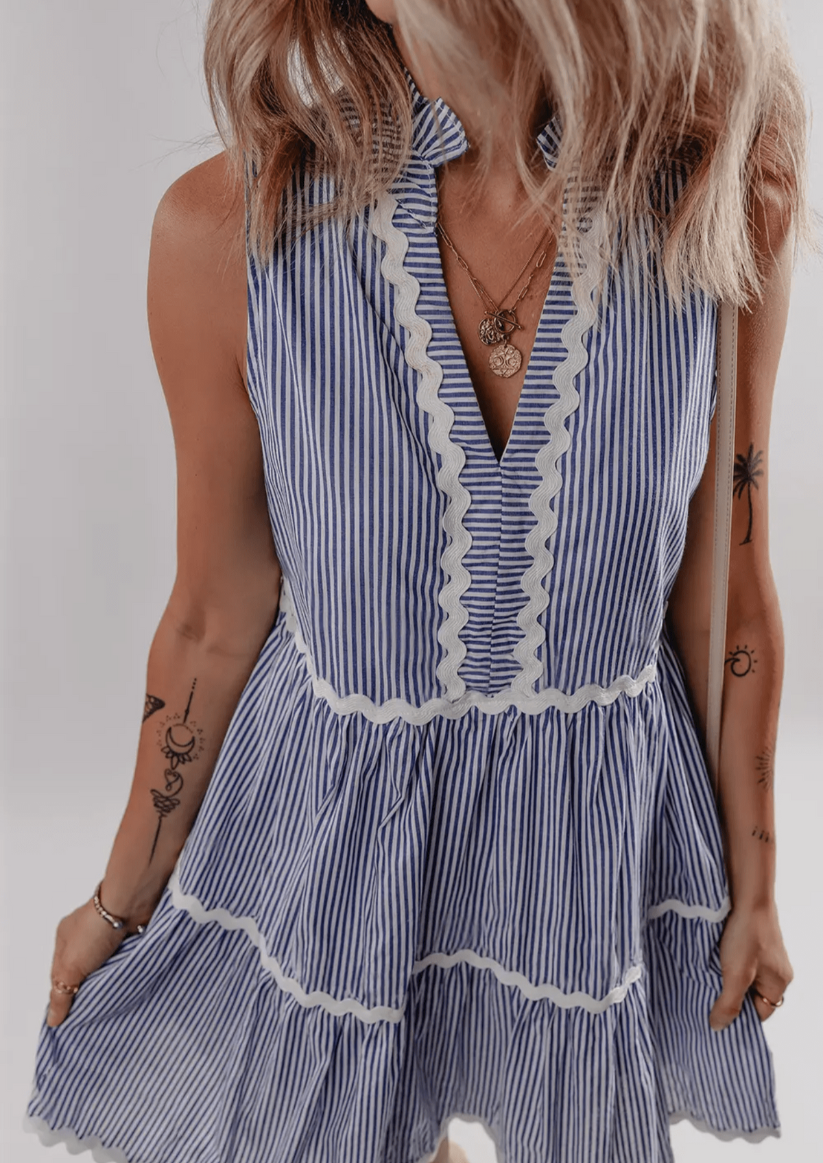 Aapparella Aapparella Striped Print Ric-Rac Trim Sleeveless Mini Dress - Little Miss Muffin Children & Home