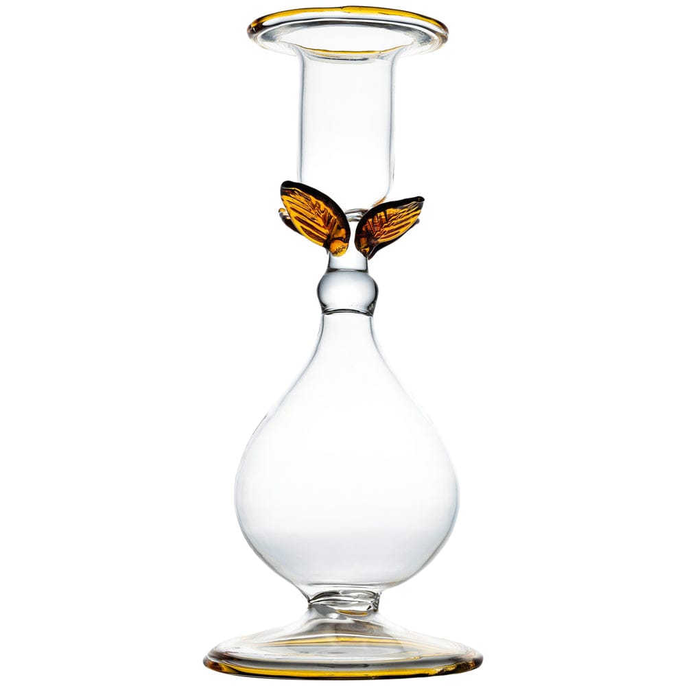 La BoHeme Clear Candlestick with Amber Leaves