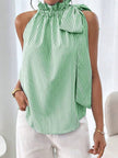 Striped Ruffle Neck Halter Tie Tank, 3 Colors Available
