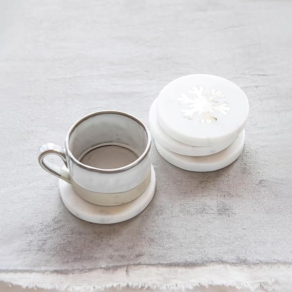 Creative Co-Op Creative Co-op Marble Coasters with Snowflake Inlay - Little Miss Muffin Children & Home